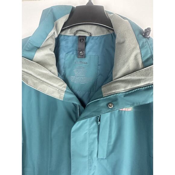 L.L. Bean Water Resistant Full Zip Shell Rain Jacket Hooded Teal Men’s Size XL - Picture 5 of 8